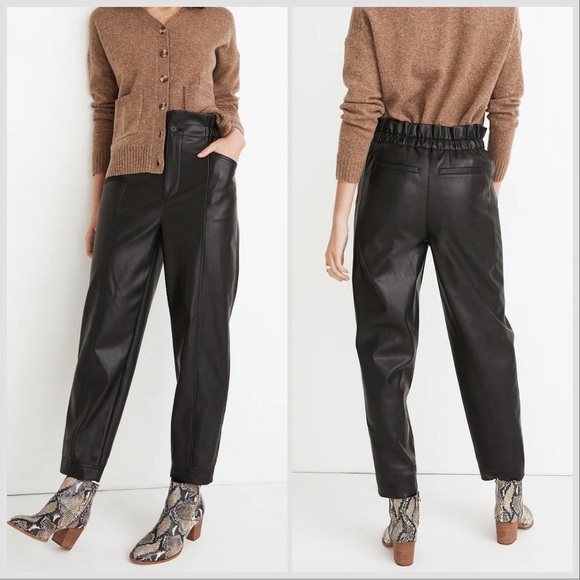 Madewell Black Vegan Leather Pull-On Paperbag Pants Sz 6